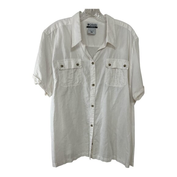 Columbia Women’s 3X White Linen Cotton Short Sleeve Button Front Shirt Safari St - Picture 1 of 5
